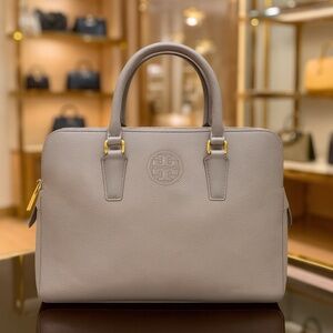 NEW Tory Burch Marion French Gray Pebbled Leather Triple Zip Satchel